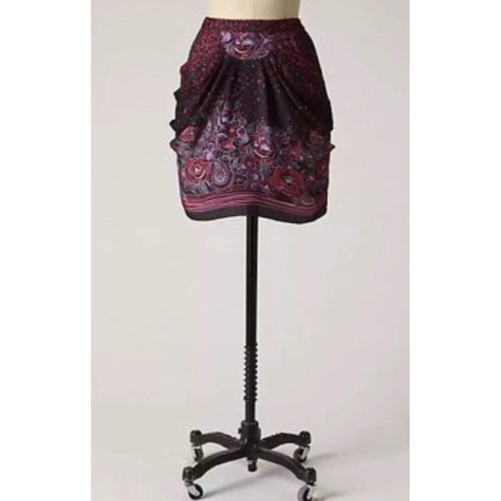 Anna Sui Anthropologie‎ 100% Silk Petal Party Mini Skirt Purple Pink Size 4
